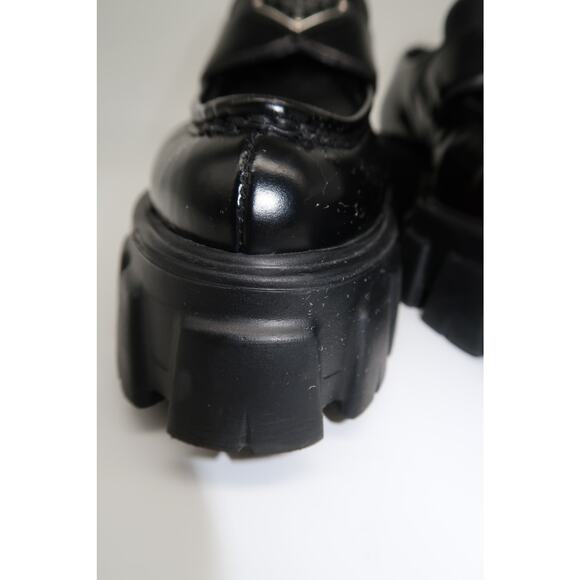 Prada Leather Monolith Triangle Logo Platform Brushed Loafers Black Size 37.5 - Picture 6 of 11